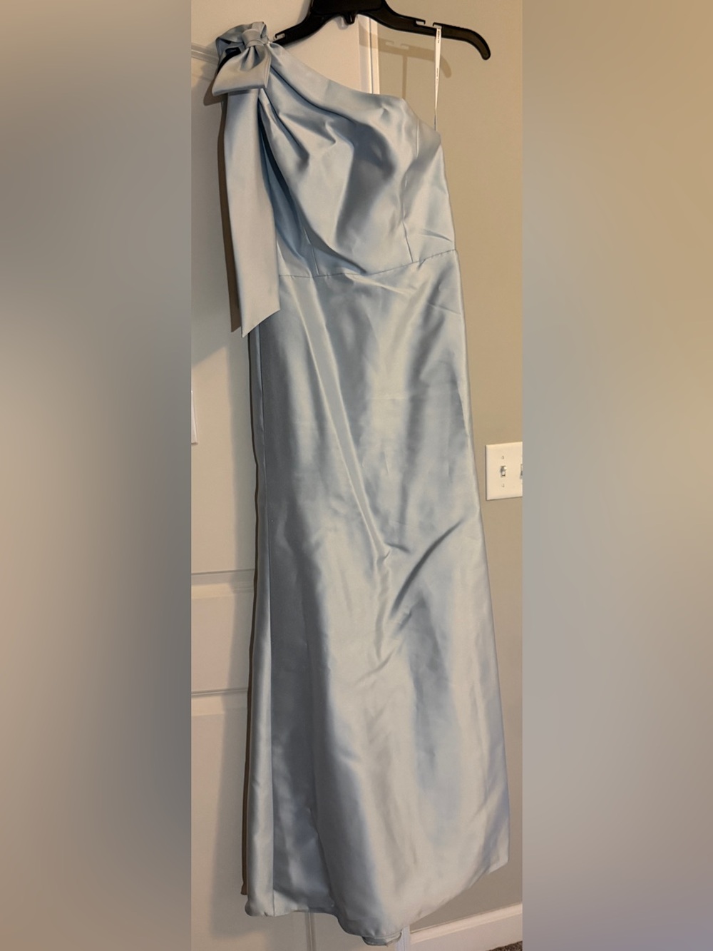 ALFRED SUNG One-Shoulder Pale Blue Satin Evening Gown